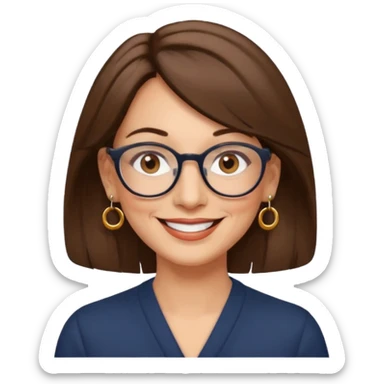 Women 50 years, brown eye and brown mi-long hair with glasses and circle earing sticker