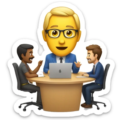discussian on circle desk with guys sticker