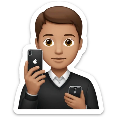 memoji of a man with a phone in front, apple-style,modern,brown hair light skin ton only one phone sticker