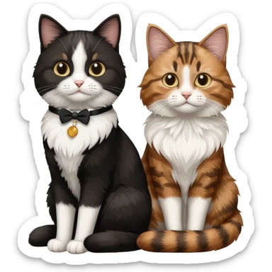 black and white tuxedo cat with brown tabby cat sticker
