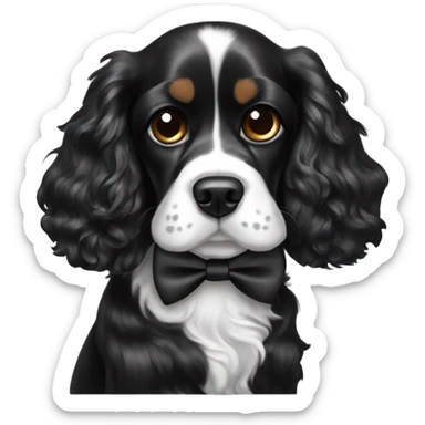 a black and white cocker spaniel with a bow tie on sticker