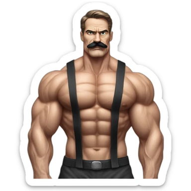 ultra muscular pro bodybuilder vascular ヒトラー national socialist leader 2nd world war face facial expression narrow black moustache sticker