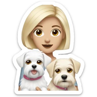 Blonde woman short hair with blue eyes holding two Maltese dogs sticker