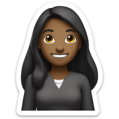 A woman smiling with a black triangular nose and black eyes with ears and her skin color is the hex code #b5816b and she has long hair in hex code  #704423  she is holding  white flag in her fist sticker