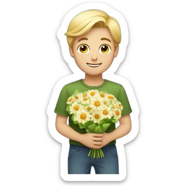 A boy who offers a bouquet of flowers to a pretty blonde sticker
