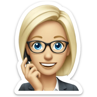 Elegant blonde office lady with glasses happy blue eyes talking on a phone  sticker
