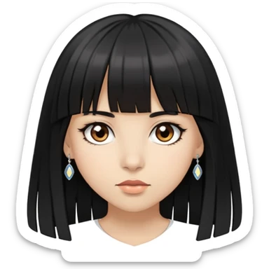 Girl with bangs and brown eyes, long straight black hair with piercings sticker