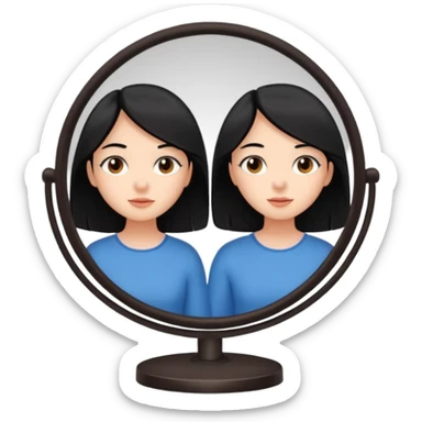 A girl with black hair, brown eyes and fair skin talking to herself in a mirror sticker