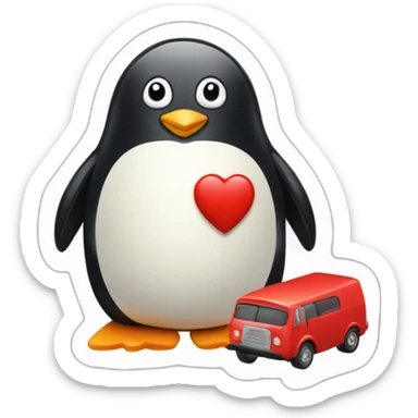 Penguin with red matchbox car sticker