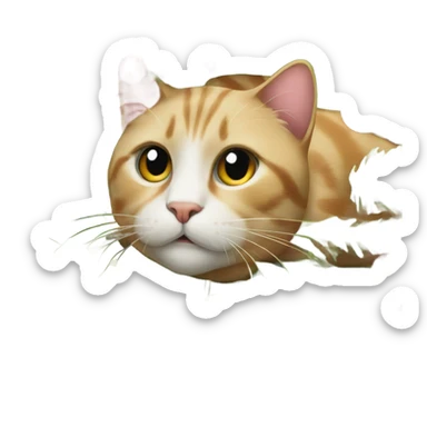 A cat lies under the Christmas tree sticker