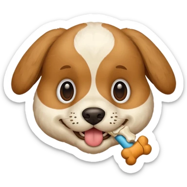 puppy face with bone in mouth sticker