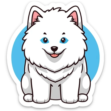 fluffy white Samoyed dog with blue eyes, smiling sticker