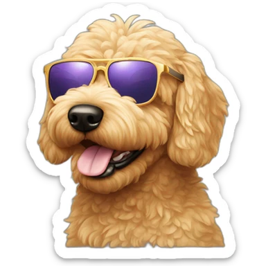 A golden doodle dog with sunglasses on it's face sticker