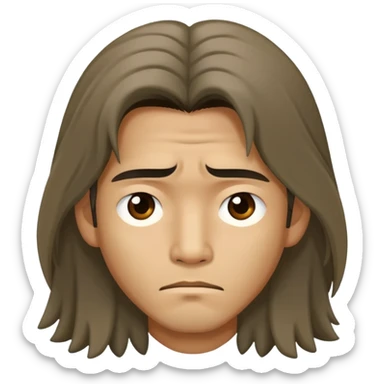 a long-haired Asian man with a dismal look sticker