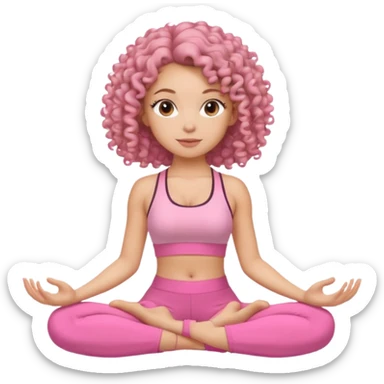 Quero uma menina de roupa de malhar rosa do cabelo cacheado sentada como tivesse fazendo yoga sticker