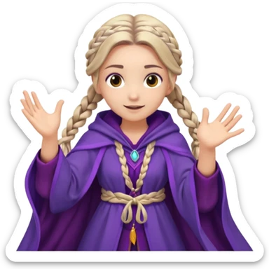 A playful mage girl with braids, purple cloak, and magic swirling around her hands.
 sticker