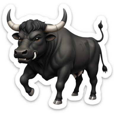 angry black bull pawing the ground, with dust clouds sticker