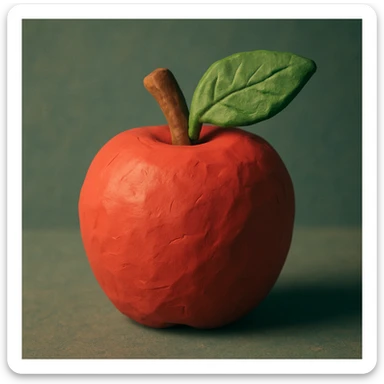 a red apple with a green leaf, claymation style sticker