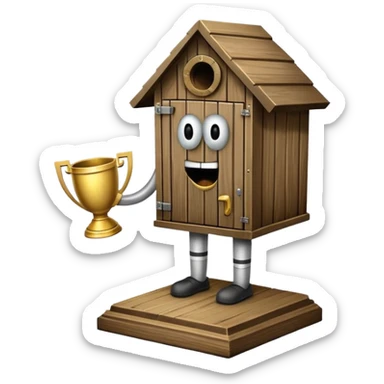 A "I STINK AT FANTASY FOOTBALL" trophy featuring an outhouse-shaped figure with legs on a metallic base - perfect for commemorating league losers.​​​​​​​​​​​​​​​​ sticker
