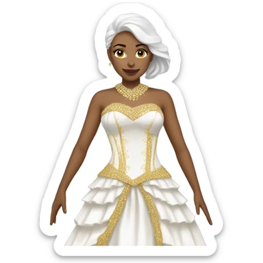 the most majestic white and gold layered dress with diamonds sticker