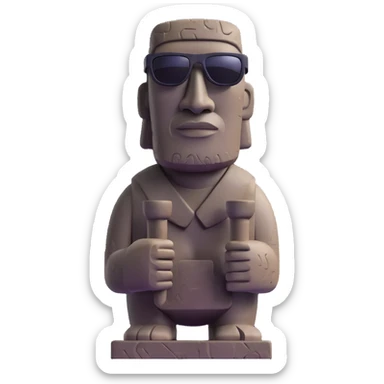 moai statue with relaxed expression and dark sunglasses, merging both emojis sticker