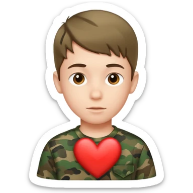 portrait of boy indoors with camo heart sticker