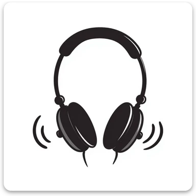 Hand-drawn sketch of black DJ headphones with sound waves sticker