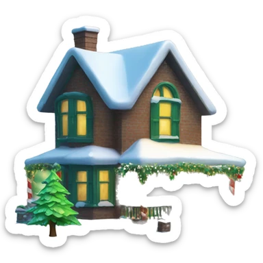 christmas house with green tree under snow sticker