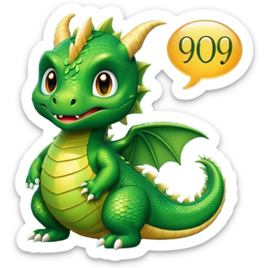 green small dragon with chat bubble written with *peep* sticker