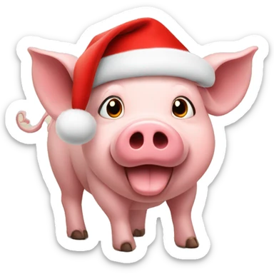 A pig with a red christmas hat sticker