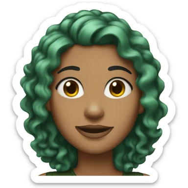 Custom Emoji Lady with curly black and green hair and tan skin sticker