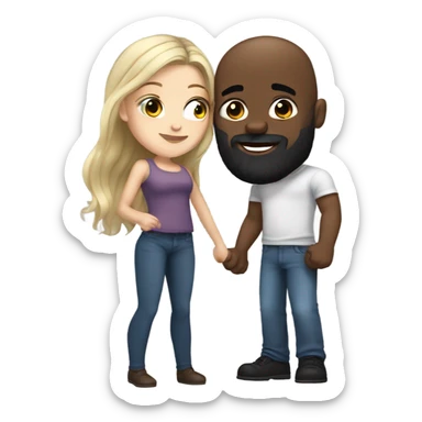White girl dark hair kissing muscular black bald man with beard sticker
