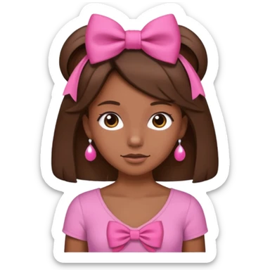 Chica con piel morena y pelo marron con un laso en la cabeza y un top rosa sticker