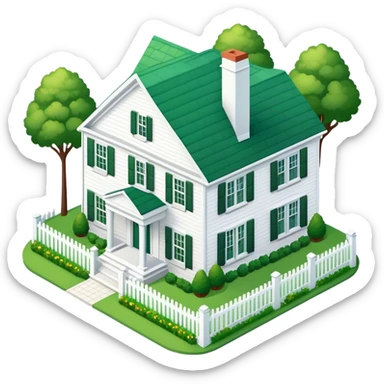 colonial-style suburban house isometric exterior view sticker