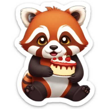 sad red panda sitting and eating cake sticker