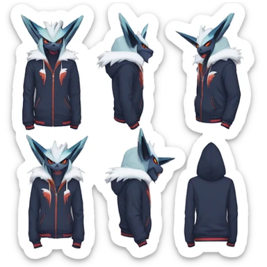 Cool Dark Edgy Absol-Noivern-Quilava-Litten-Pokémon with edgy stripes hoodie spiked collar punk Full Body sticker