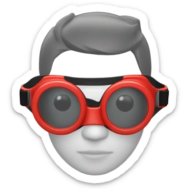 swimming goggles with red frame，cat-eye or spindle-like form，sharp edges sticker