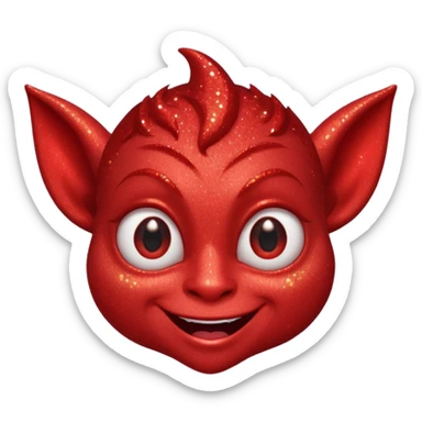 red glitter imp happy winking an eye sticker