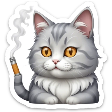 white and gray cat smoking a cigarette sticker