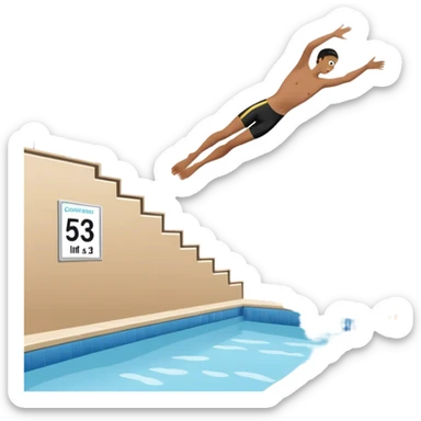 A diver mid-air after jumping off a head diving pool,  Below him, a pool labeled "Confidence". A subtle 5-4-3-2-1 on the diving board shows they took the leap despite fear. sticker