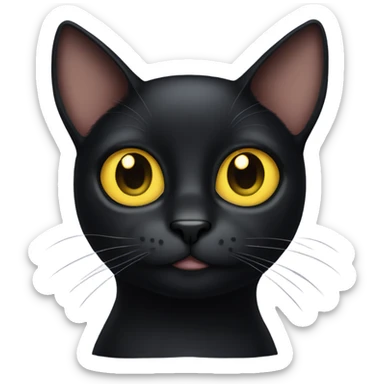 black cat with big yellow eyes and half of an ear sticker
