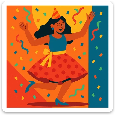 party dress, vibrant and festive, modern illustration style sticker