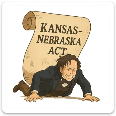 ghibli style Kansas-Nebraska Act as a dramatic scroll crushing Franklin Pierce sticker