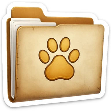a folder of documents with a pawprint on it sticker