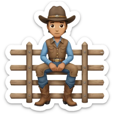 A calm cowboy leaning on a fence, dusty boots, hat tipped forward.
 sticker