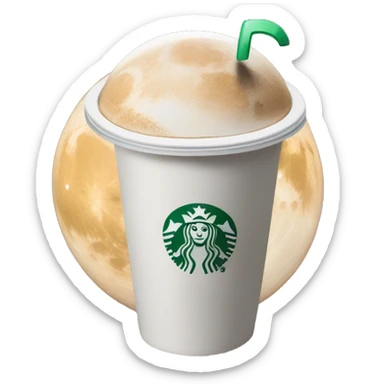 Starbucks latte wearing headphones on the moon.  sticker