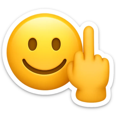 Make the smiley face and middle finger hand look more like a mobile phone emoji, with rounded shapes, glossy finish, and a style similar to standard phone emoji icons, keeping the transparent background. sticker