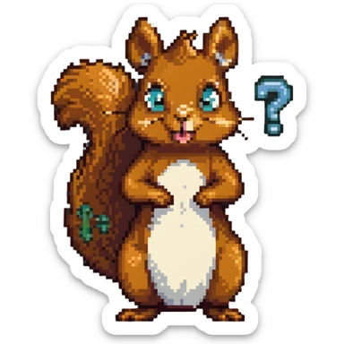 Pixel art squirrel with confused expression and question marks sticker
