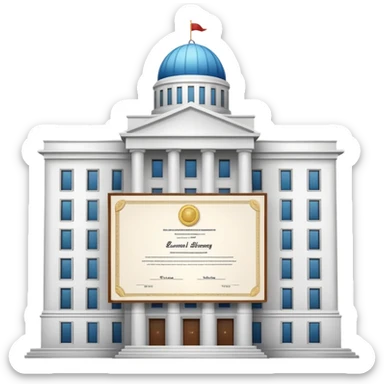 Government building with a certificate document in front sticker