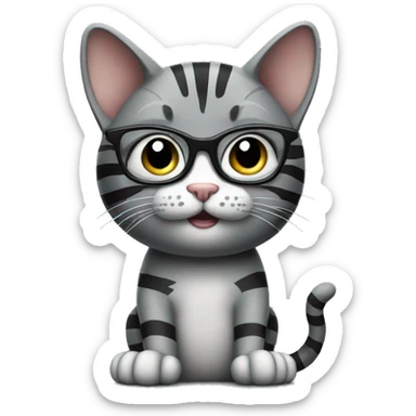 Grey and black striped Cat Wearing Glasses and giving thumbs up sticker